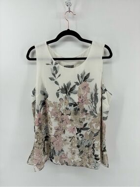 MASSIVE $10 SALE Laura Cream Floral Sleeveless Camisole with Pink and Gray Bloom